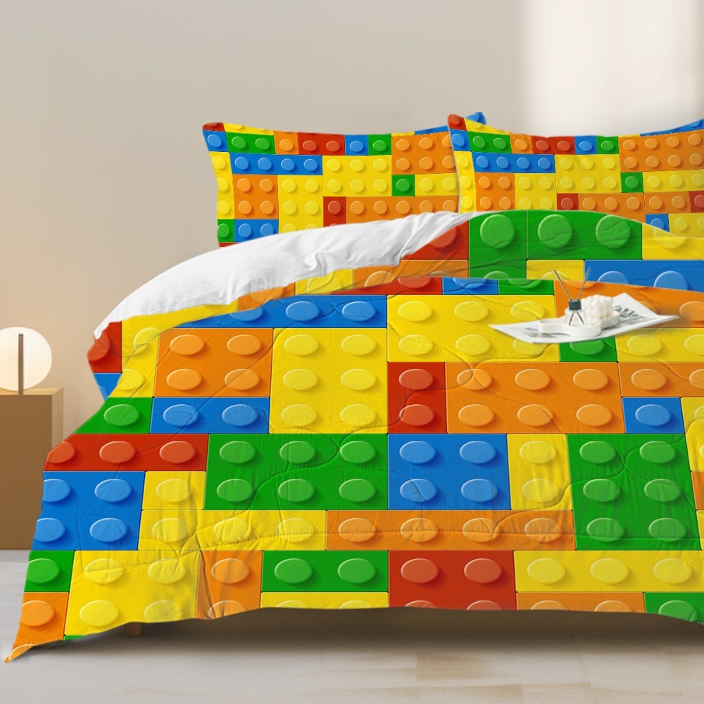 3pcs Funny Dot Building Blocks Comforter Set Colorful Bricks Thin Bedding Set