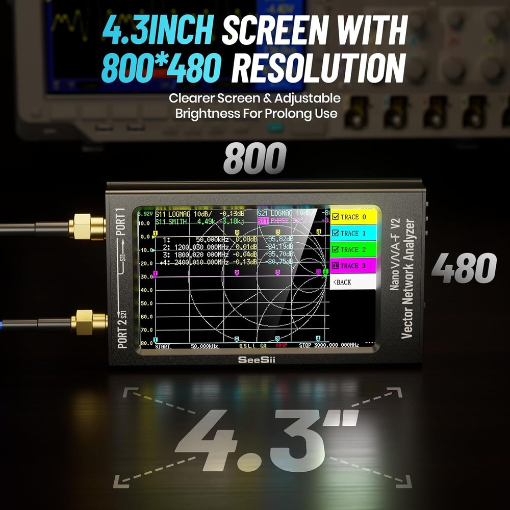 4.3" Vector Network Analyzer 50kHz-3GHz HF VHF UHF VNA Antenna Analyzer 5000mA-h