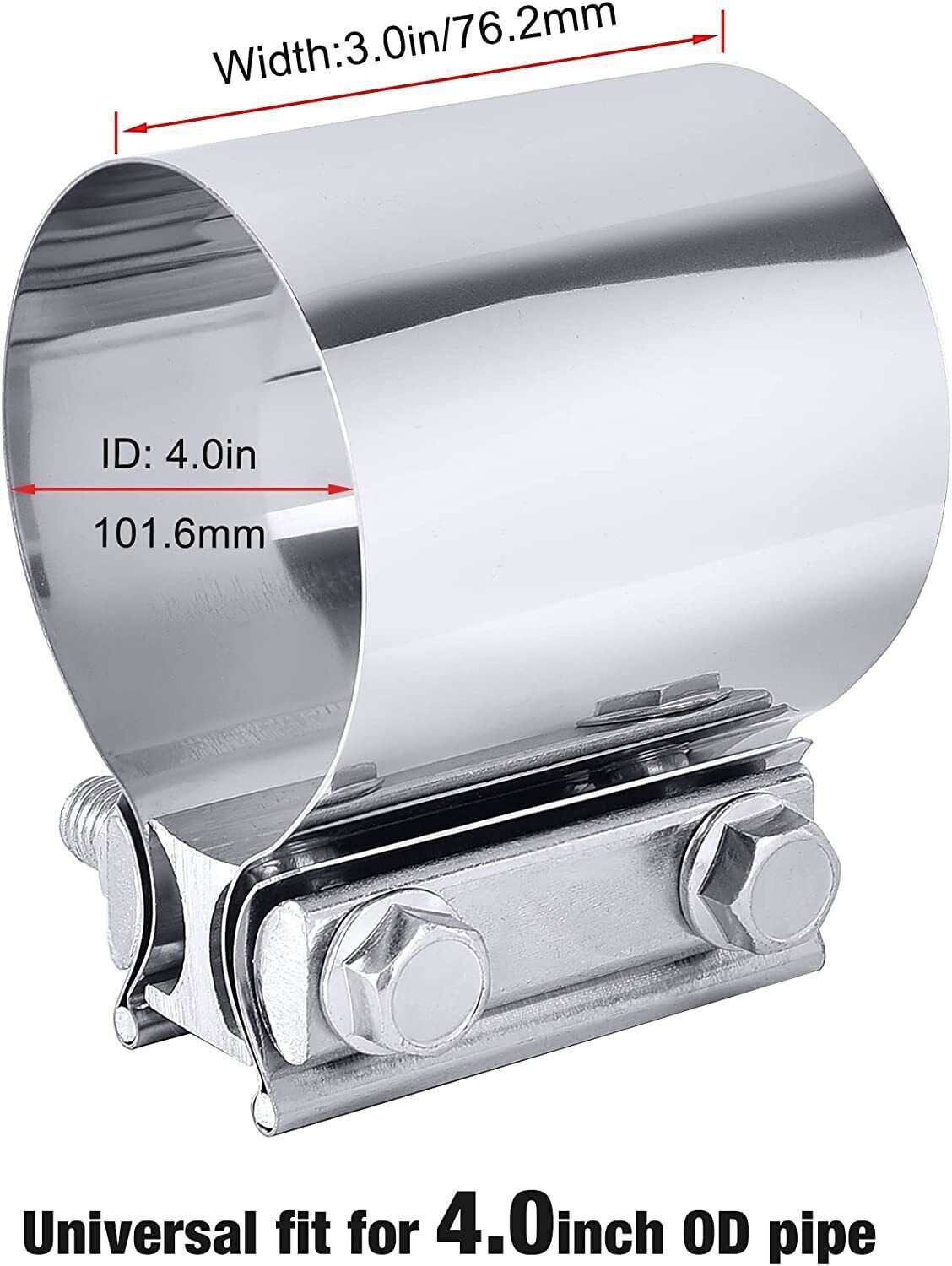 2PCS 4" Inch Stainless Steel Butt Joint Band Exhaust Clamp Sleeve Coupler T304