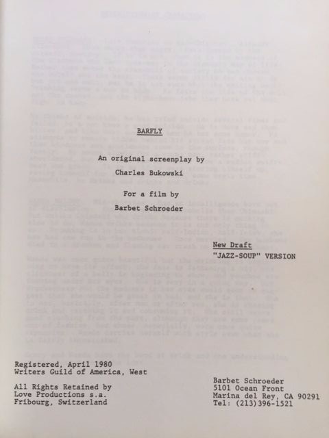 BARFLY: SCRIPT- BY CHARLES BUKOWSKI