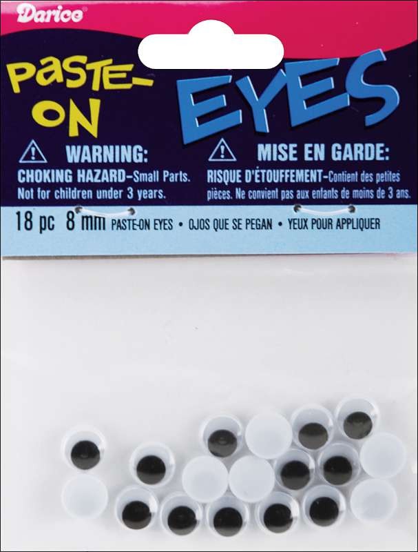 Paste-On Wiggle Eyes 8mm 18/Pkg Black