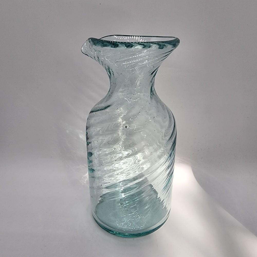 Clear Handblown Seeded Swirl Pitcher