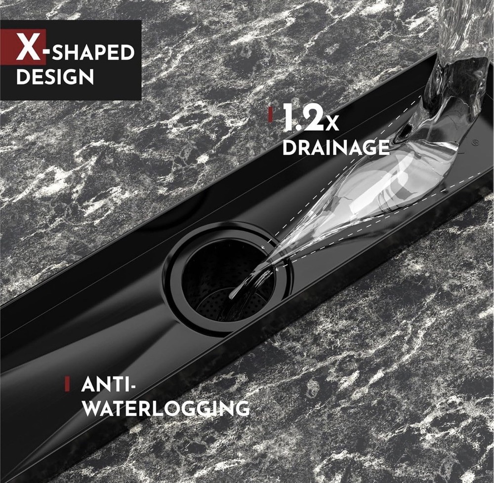 24 Inch Shower Linear Rectangular Removable Cover Grate Floor Drain Matte Black