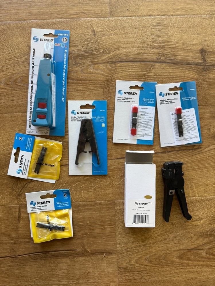Steren 7pcs Network Cable Tool Kit - Extra Blades Punch Down Tool Stripper NEW