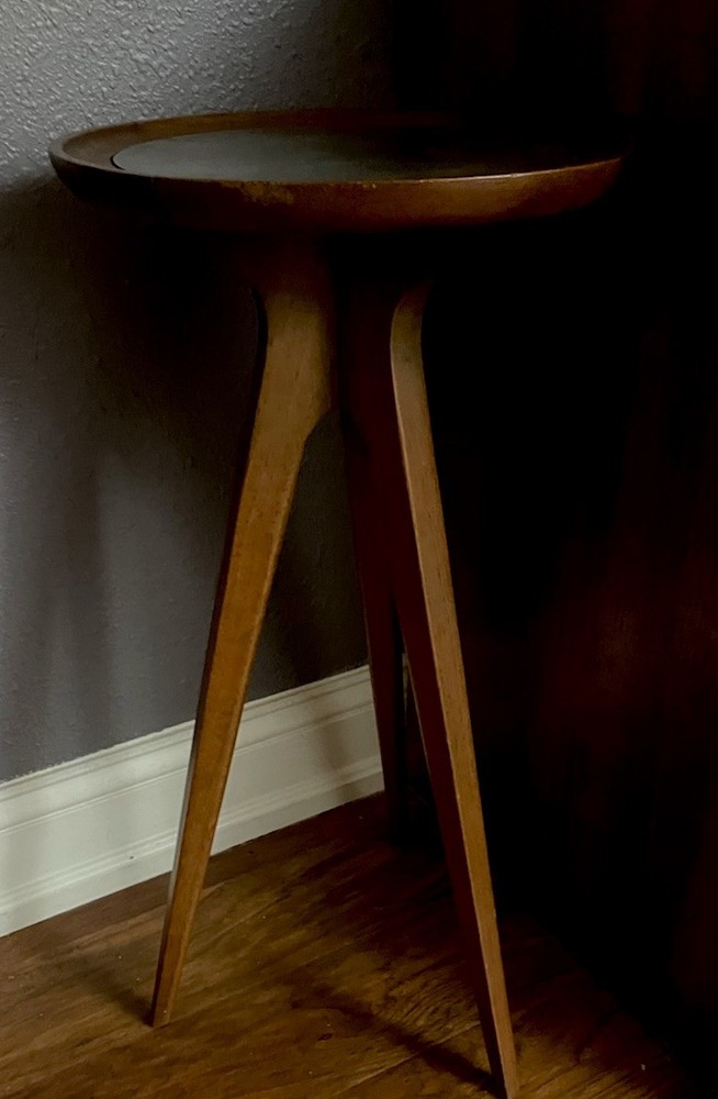 John Van Koert for Drexel Profile Mid Century Modern tripod table, circa 1950s.