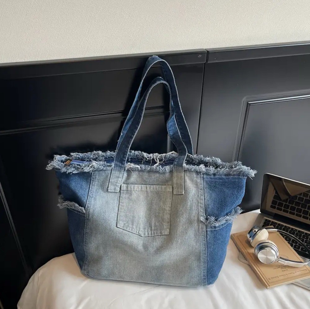 Blue Denim Large Shoulder Bag