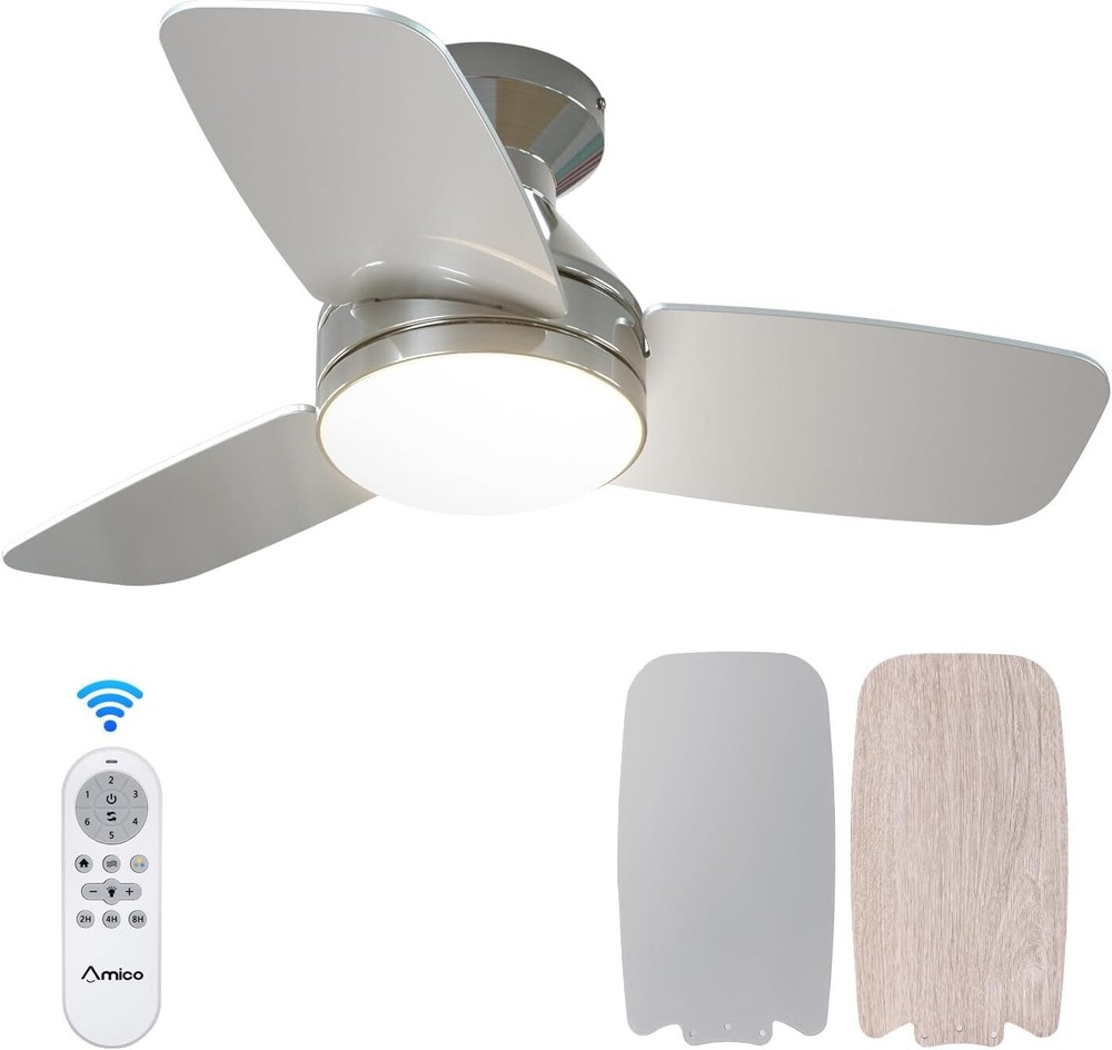 Amico Ceiling Fans with Lights, 30 inch Low Profile Ceiling Fan