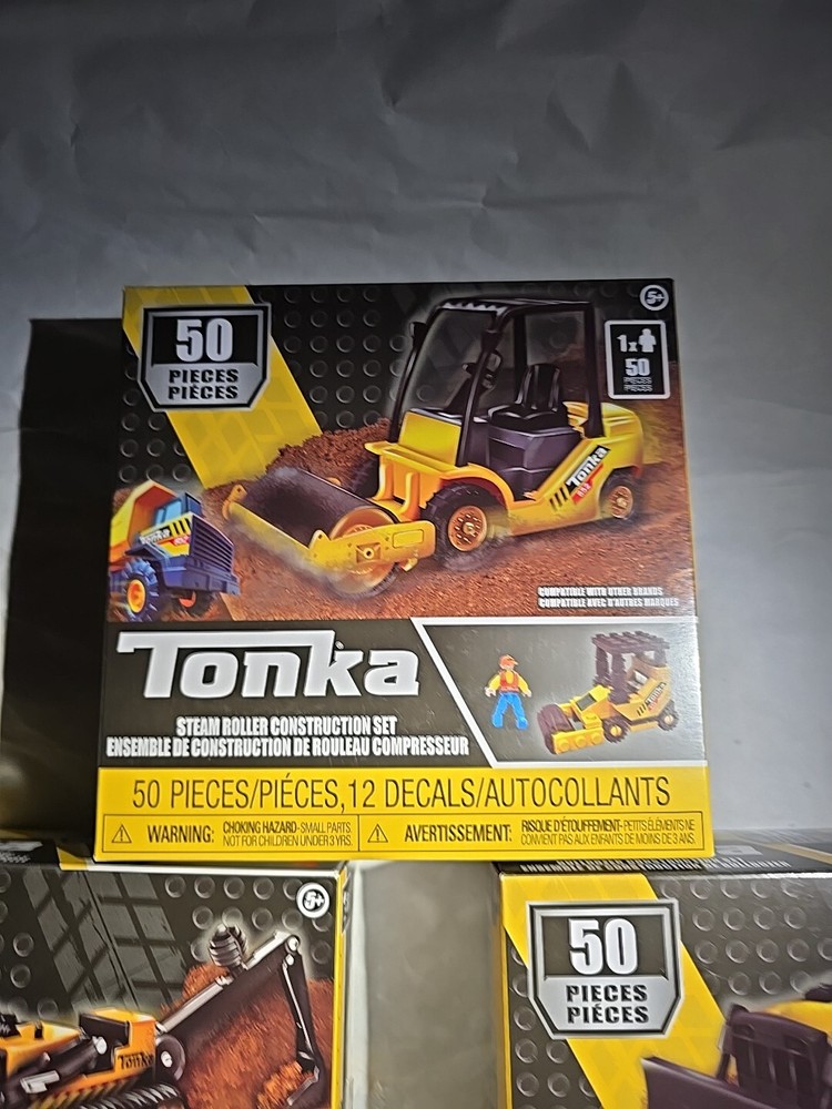 New TONKA Backhoe Loader + Steam Roller + Bulldozer CONSTRUCTION SET, 50 PIECES