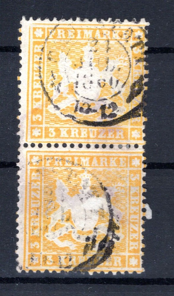 Württemberg 17xa As Vertical Pair Postmarked BPP (CA6935