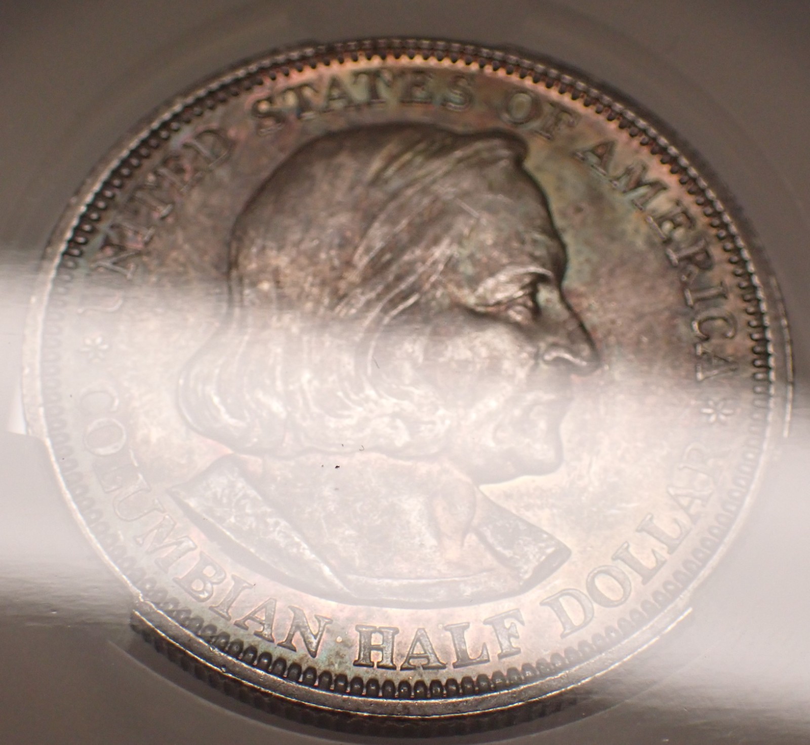 1892 Columbian Expo 50c CAC MS62 Deep Toning w/obv Iridescent Edge Toning