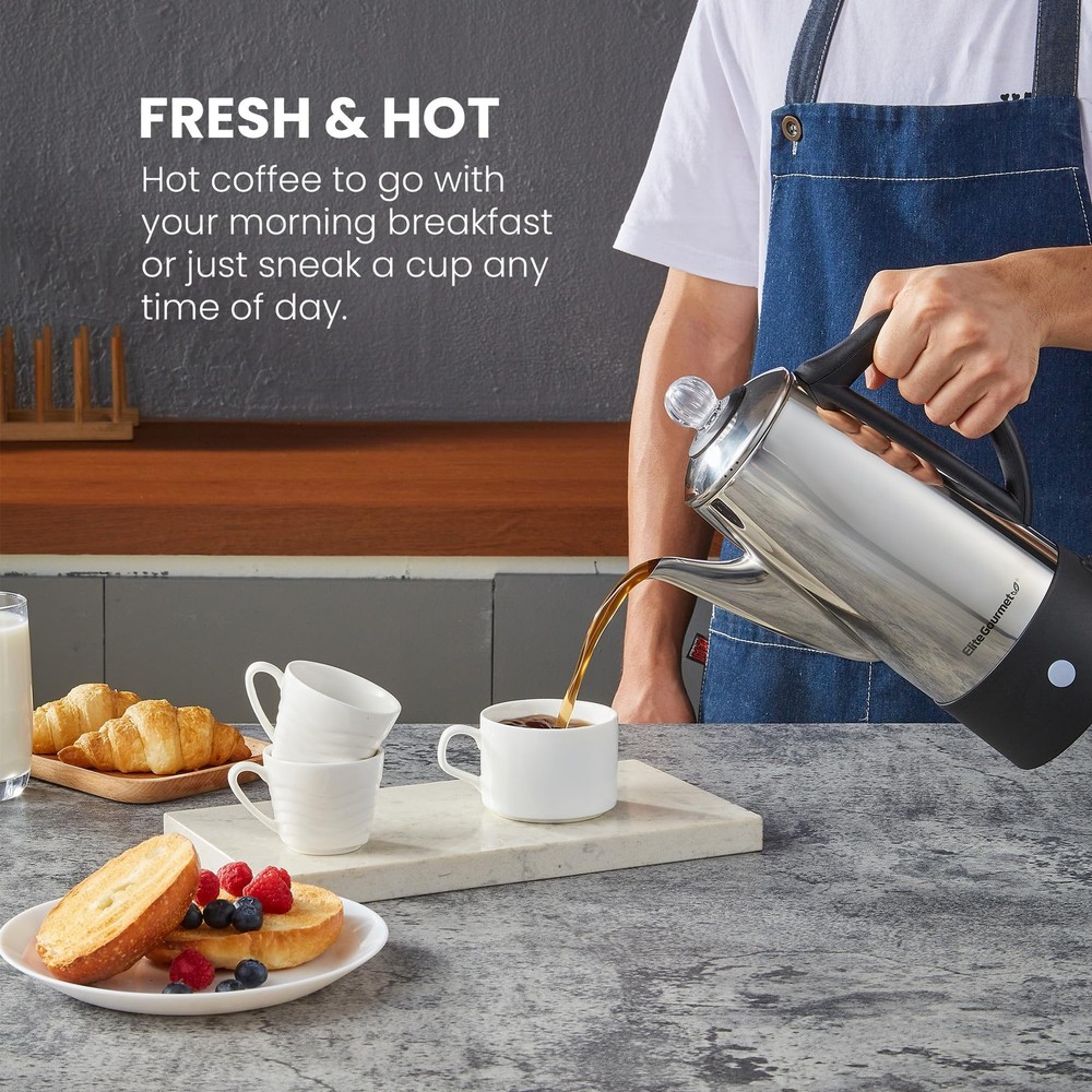 EC140 Electric 6-Cup Coffee Percolator with Keep Warm, Clear Brew Progress Kn...