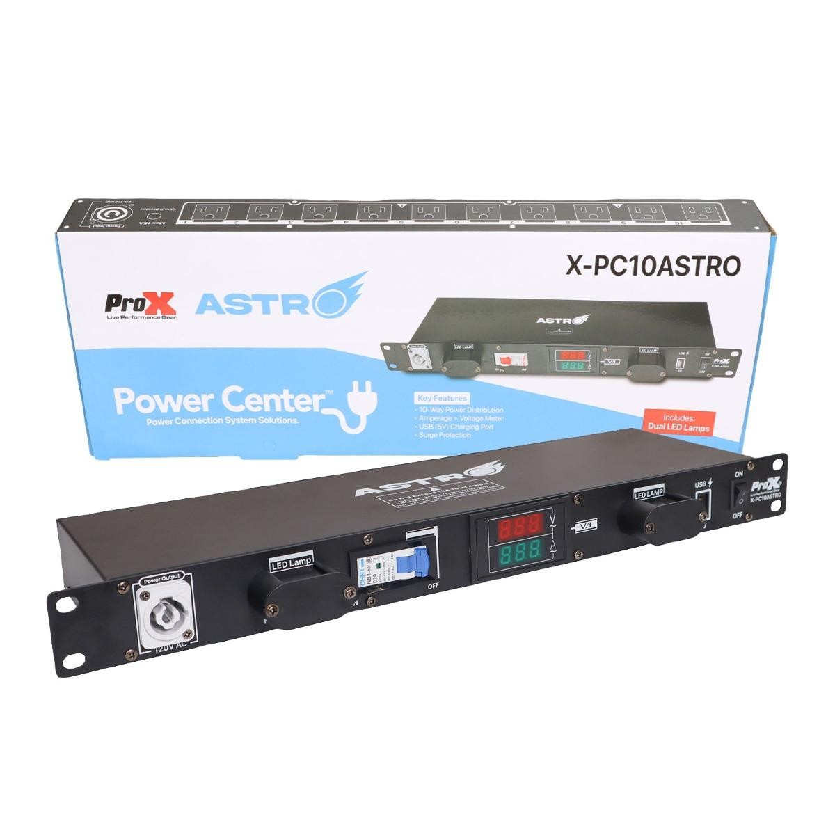 ProX X-PC10ASTRO 10-Way Rear Panel Power Distribution 1U Rack LED Lamp