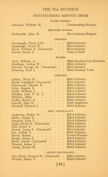 WW I US Army 91st Division Lists All Award American French & Belgian!!! Book