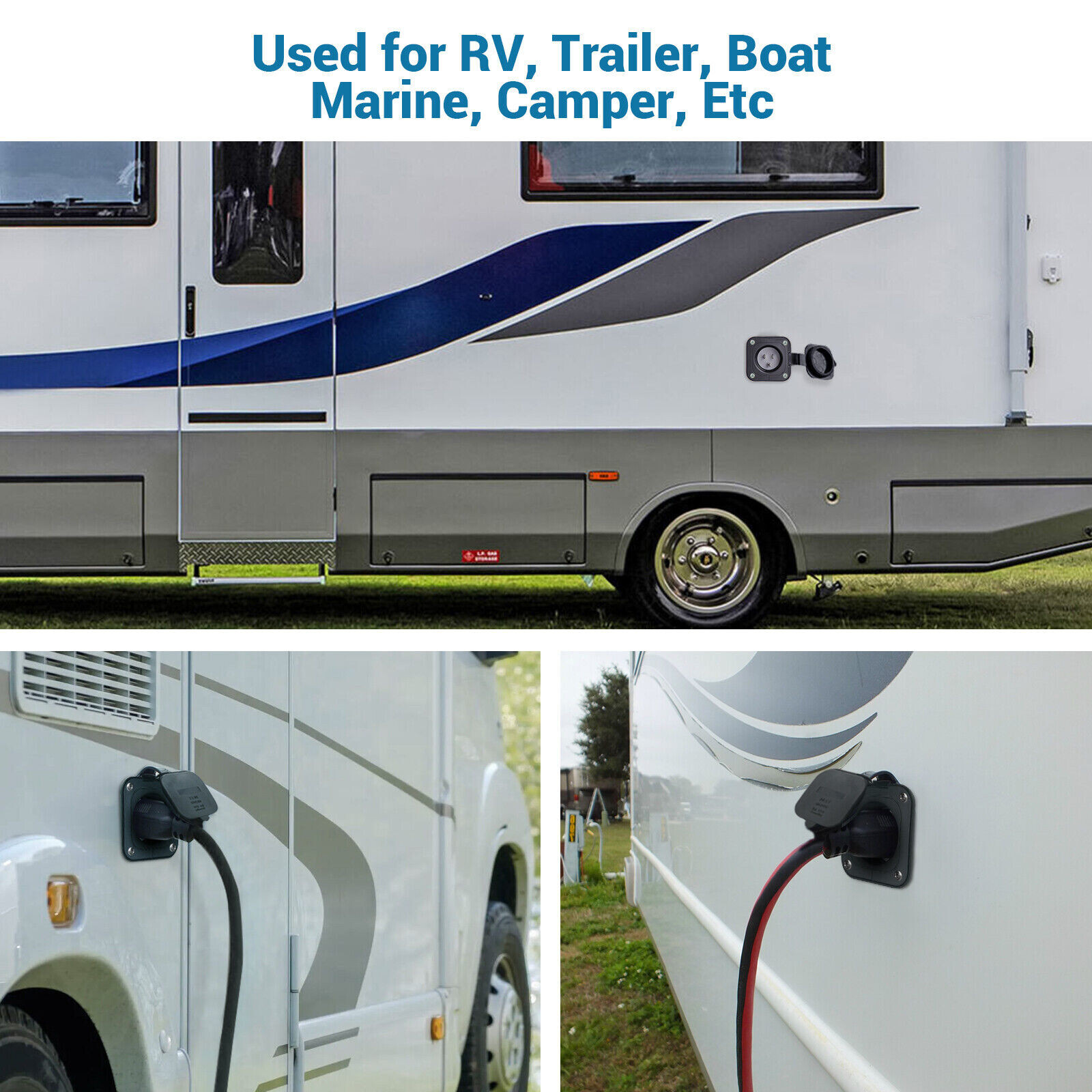 15 Amp Flanged Inlet 125V NEMA 5-15 RV Shore Power Inlet Plug w/Waterproof Cover