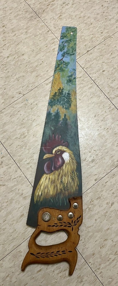 Hand Painted Rooster Saw