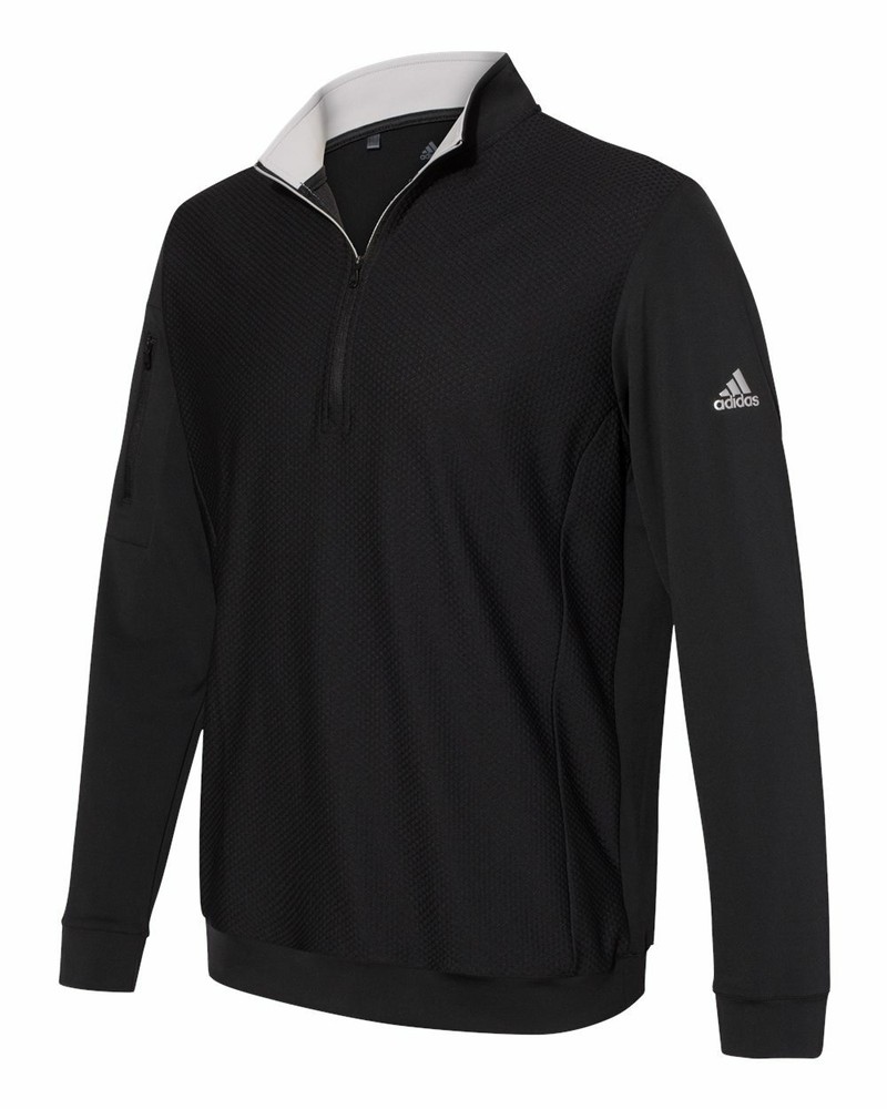 Adidas Golf Top UPF 50+ Logo Performance Textured 1/4 Zip Pocket Pullover Jacket