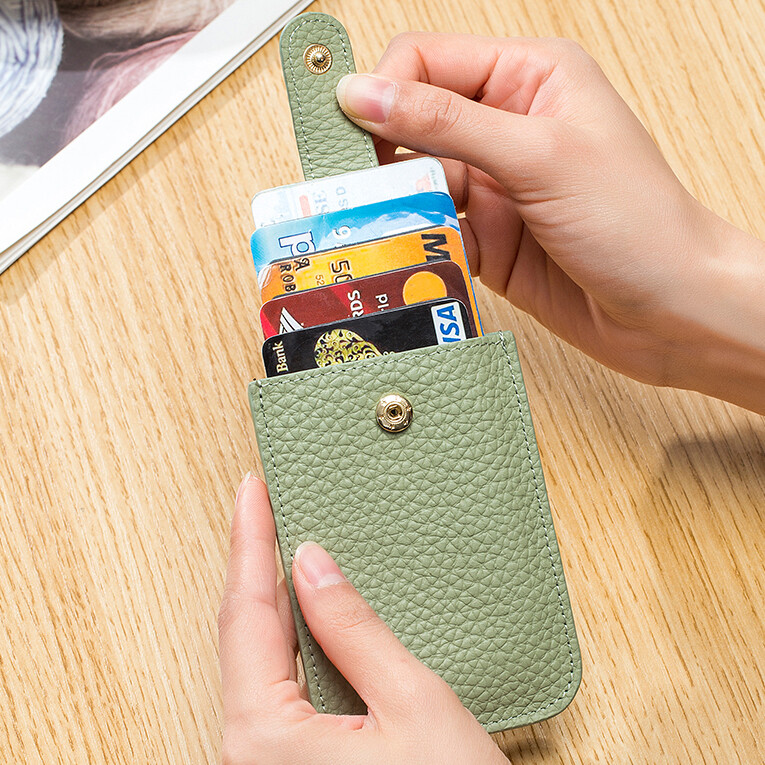 Safe RFID Leather Minimalist Slim Wallets Multi Card Holder Purse with Pull Tab