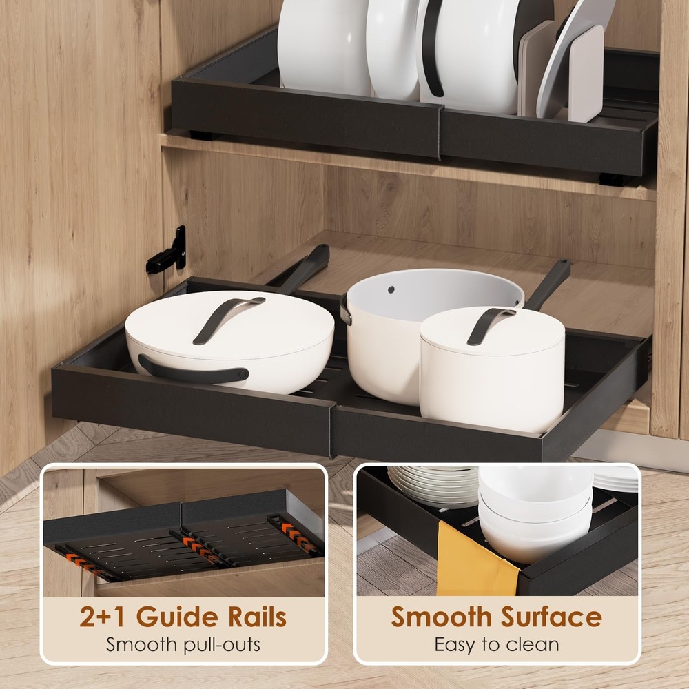 1 Pack Expandable Pull Out Cabinet Organizer 21" Deep, Adjustable Width 12.6"...