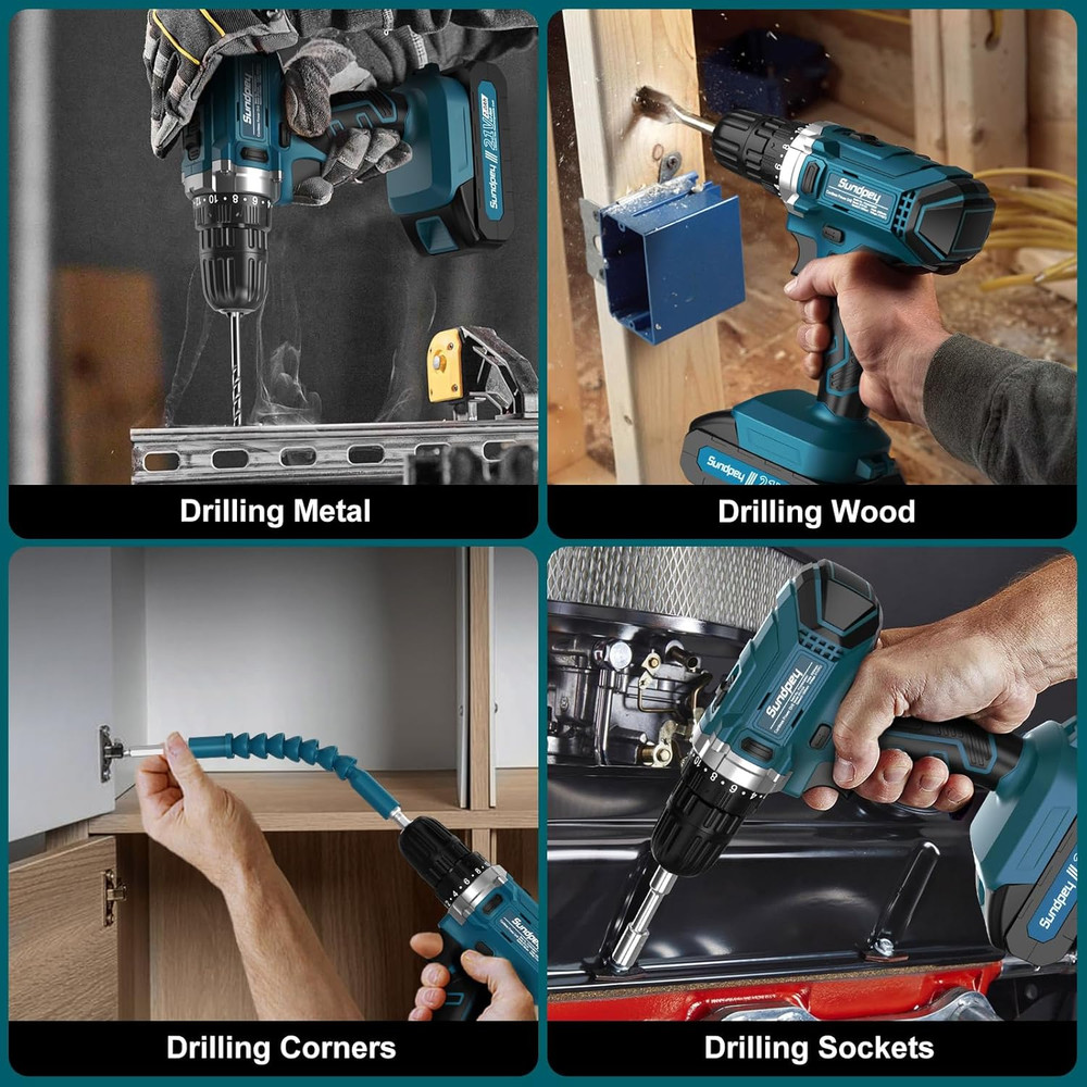 Tool Kit with 21V Cordless Drill - 255-Pcs Portable Complete General Basic Home
