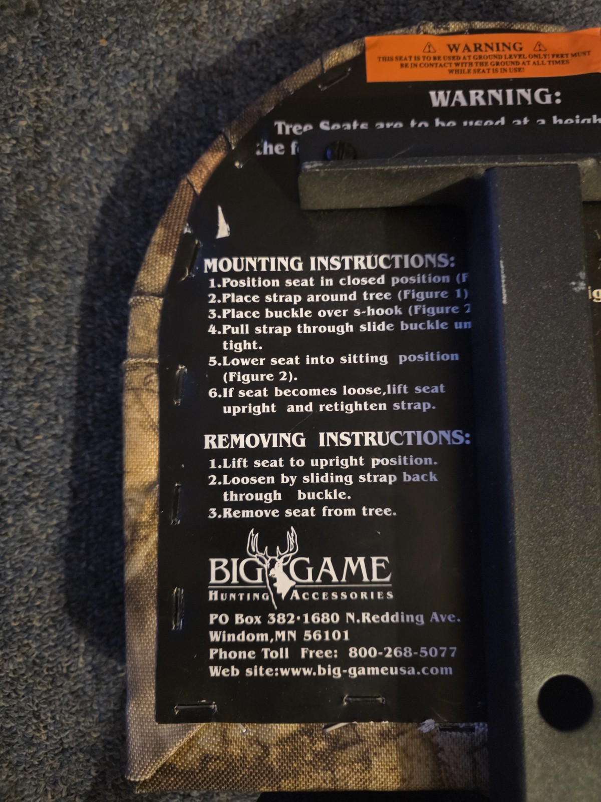 Big Game Slimline Hunting Tree seat TS96-VS