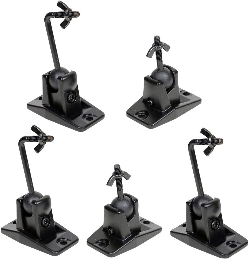 5 Heavy-Duty Black Satellite Speaker Mounts - Adjustable Wall/Ceiling Brackets