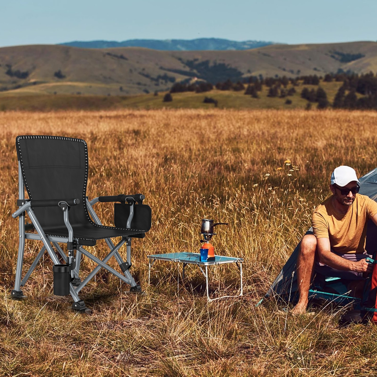 2 Pack Portable Camping Chair Heavy Duty Folding Chair w/ Cup Holder Oversized