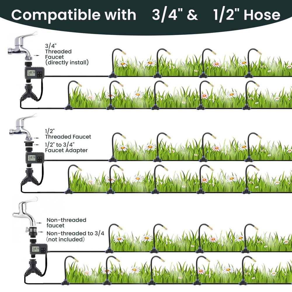 100FT Smart Drip Irrigation System with Water Timer – Automatic Garden Wat