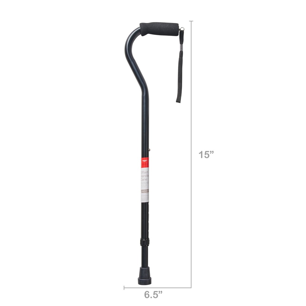 Aluminum Offset Handle Cane with Foam Handle, Adjustable Height, Black