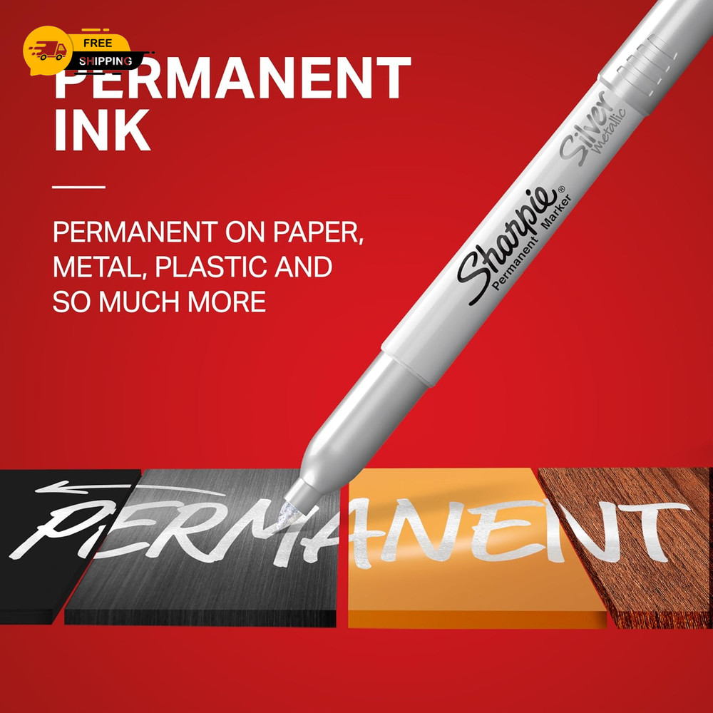 Sharpie 39109PP Metallic Permanent Markers, Fine Point, Silver, 4 Count