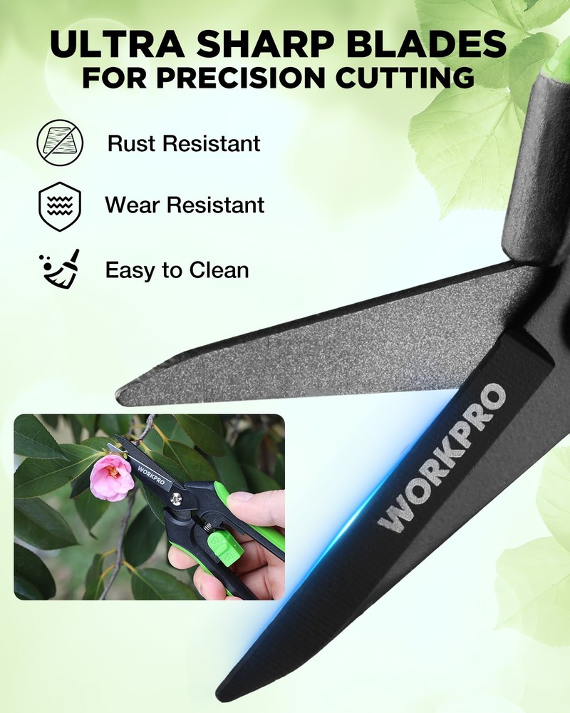 WORKPRO 6-Inch Pruning Shears Sharp Gardening Scissors for Precise Cuts Steel