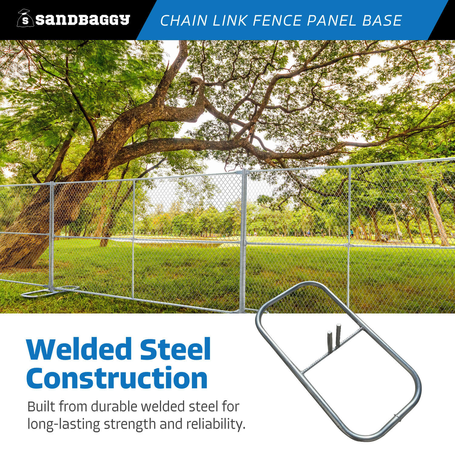 Sandbaggy Chain Link Fence Panel Base (Galvanized) - Temporary Fencing Stands