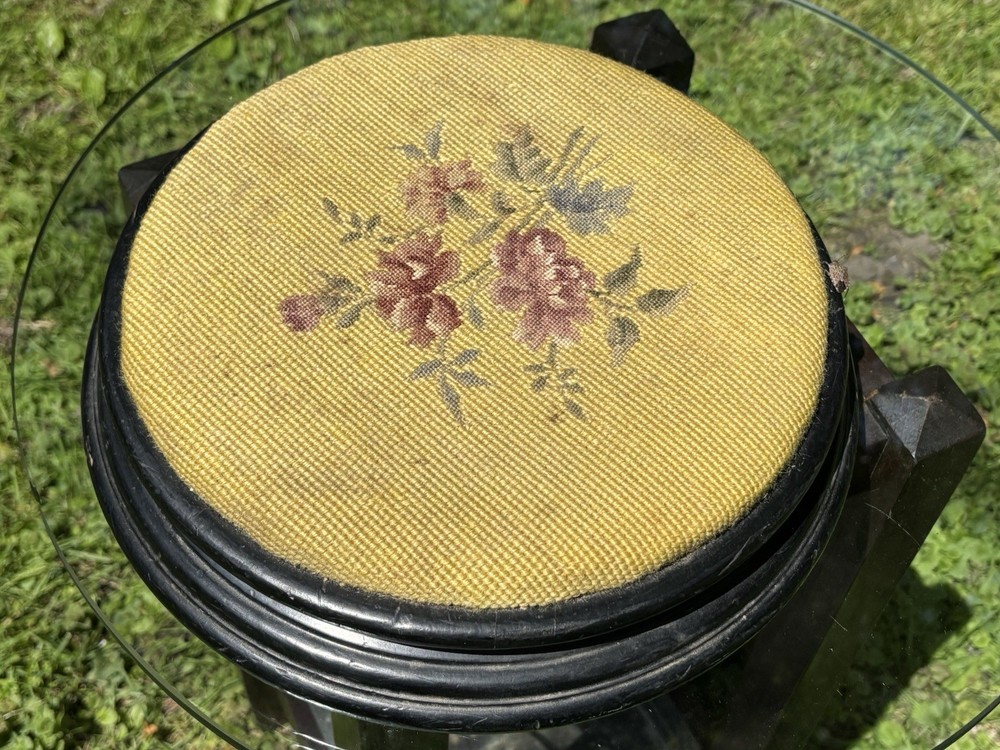 Antique Victorian Needlepoint Round Footstool