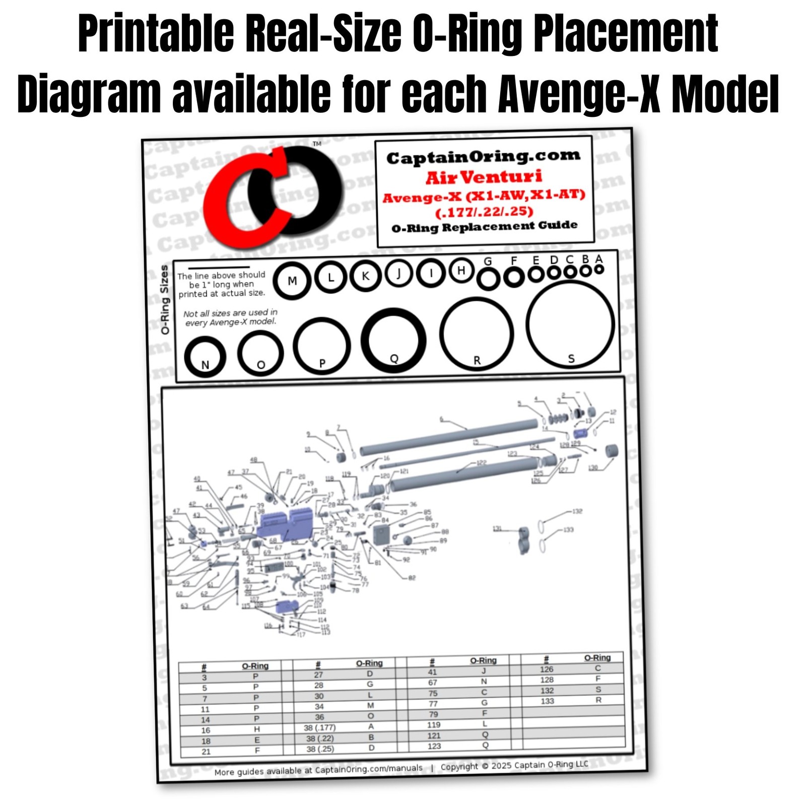 Captain O-Ring - Air Venturi Avenge-X (.177, .22, .25) O-Ring Rebuild Kit