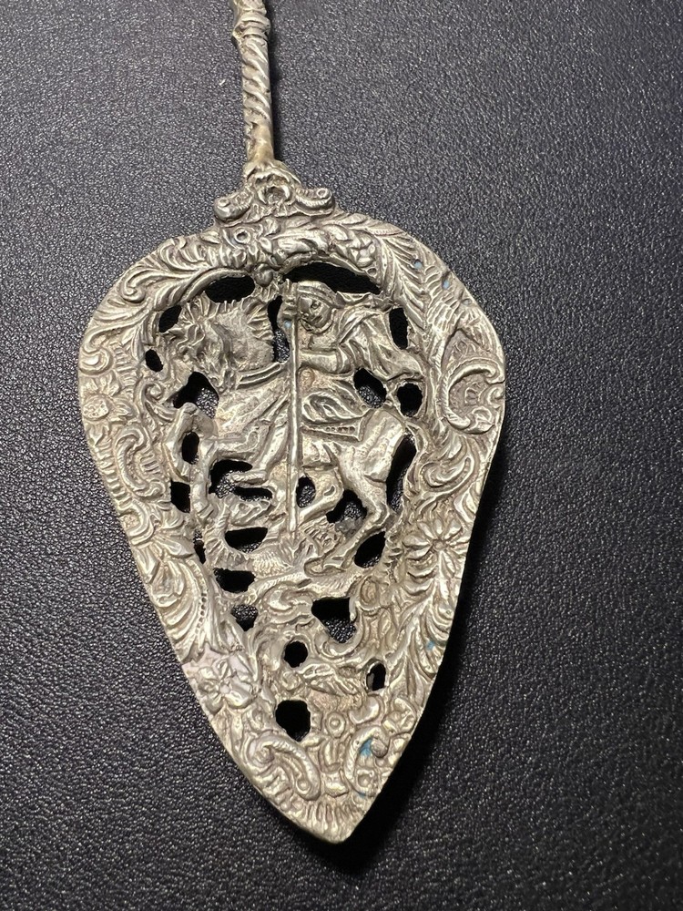 Bellini Italy 1950s Ornate Pierced Silverplated Serving Set Spoon Fork, 10”