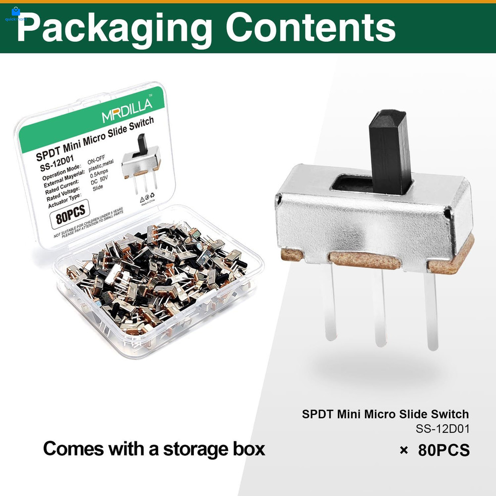 80 Pcs SPDT Micro Slide Switch 3 Pin 2 Position,Small 3mm Vertical silver