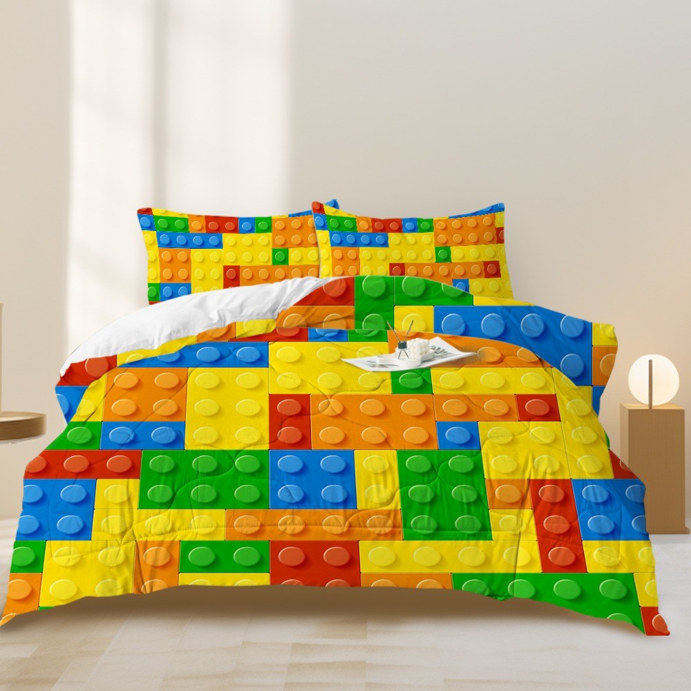 3pcs Funny Dot Building Blocks Comforter Set Colorful Bricks Thin Bedding Set