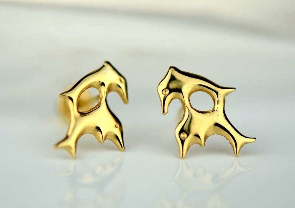 14k Yellow Gold Double Dolphin Stud Earrings