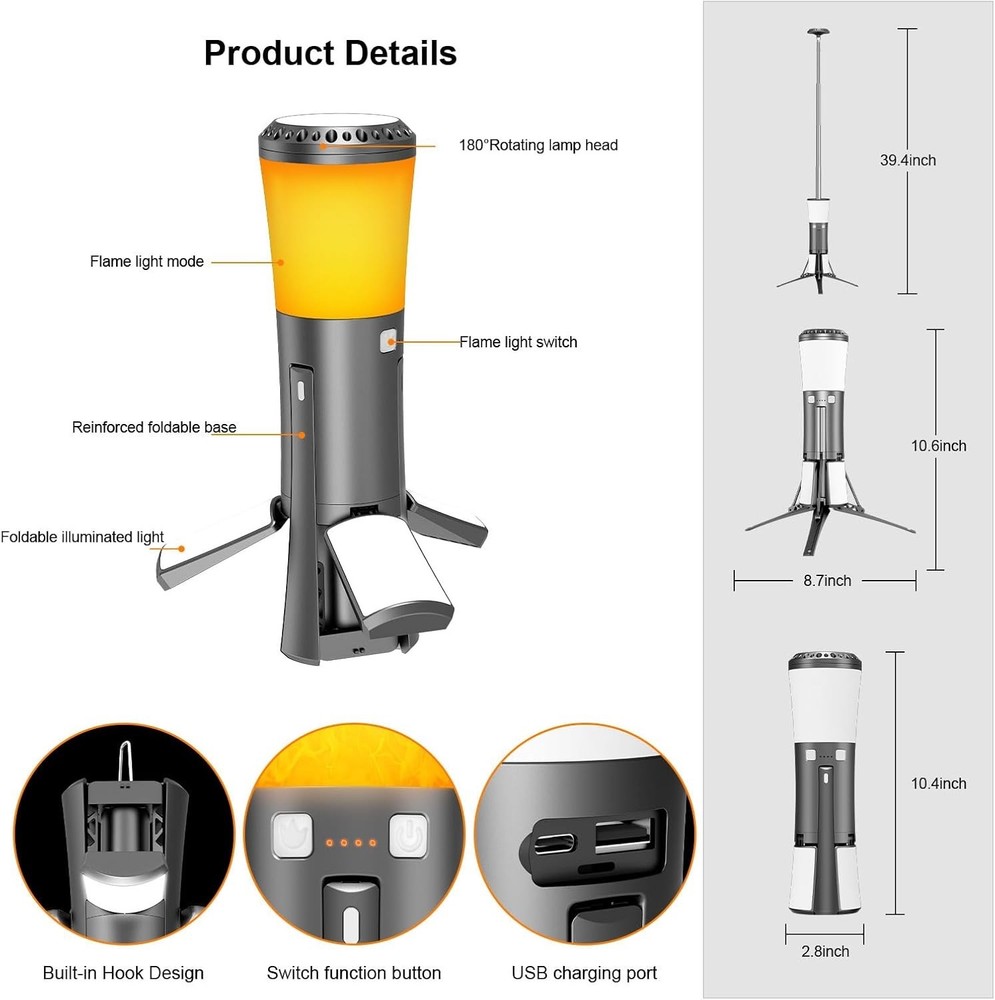 Telescopic Camping Lights Rechargeable Led Work Light with Stand Multifunctio...