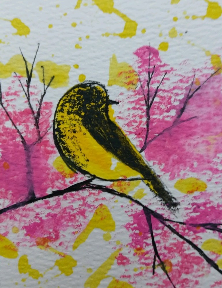 Aceo Original Mixed Media Art Card Bird
