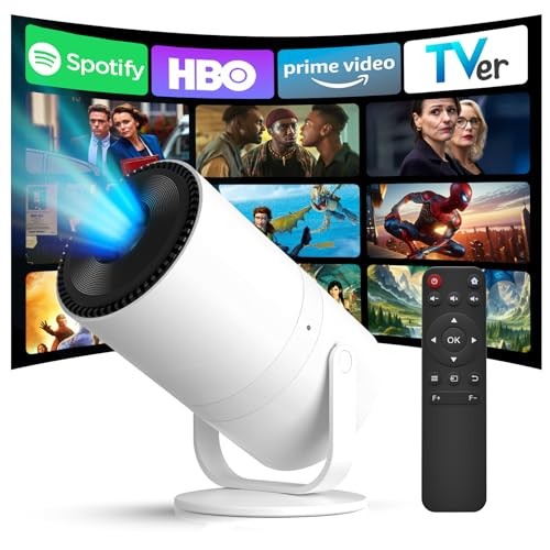 [Built-in Apps] Mini Projector with WiFi and Bluetooth & Android 12, 1-White