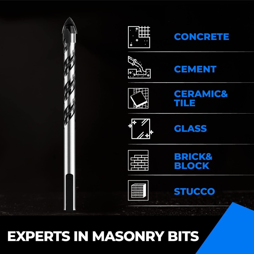 amoolo 3/16" Concrete Drill Bit & Masonry Drill Bit Set(5PCS), Carbide Tip Dr...
