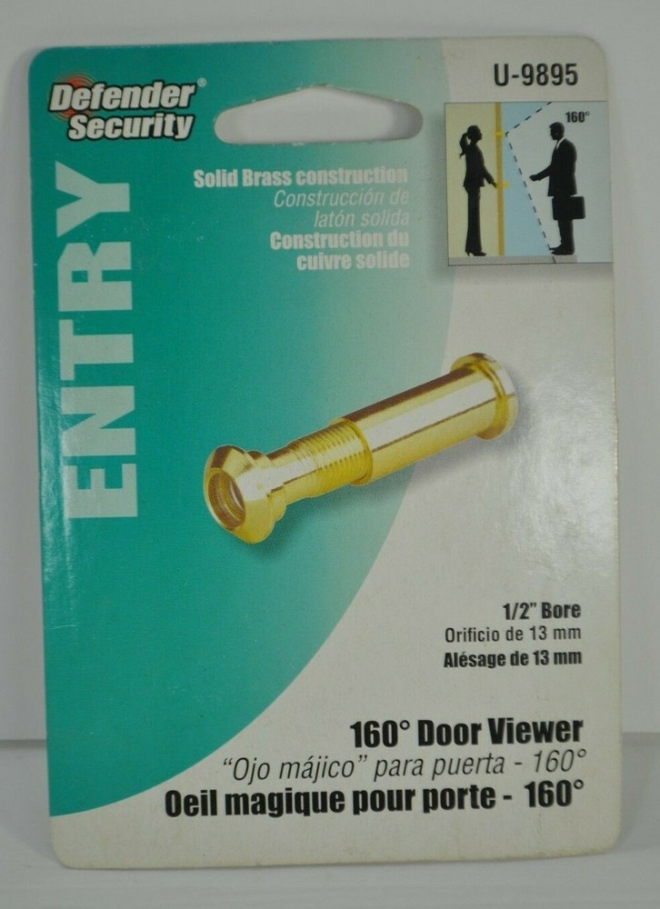 Defender Security Entry U-9895 160 Degree Door Viewer 1/2" Bore Solid Brass NEW
