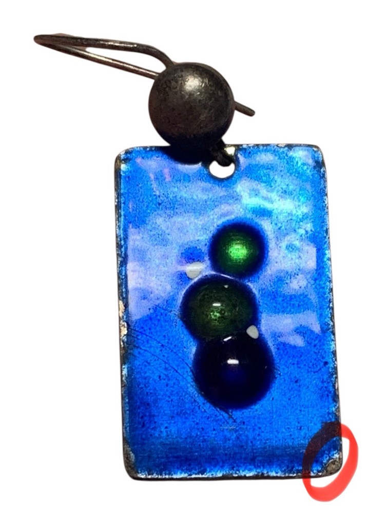 Handmade Blue Green Bubble Accent Rectangular Enamel Dangle Earrings