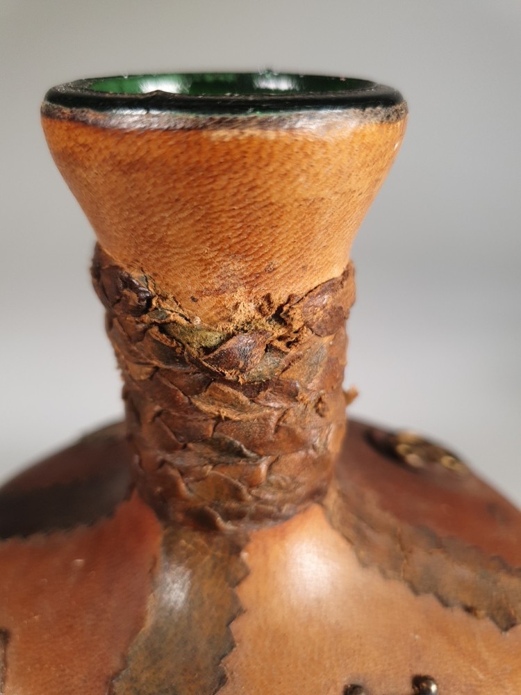 Vintage Leather Wrapped Green Bottle Decanter