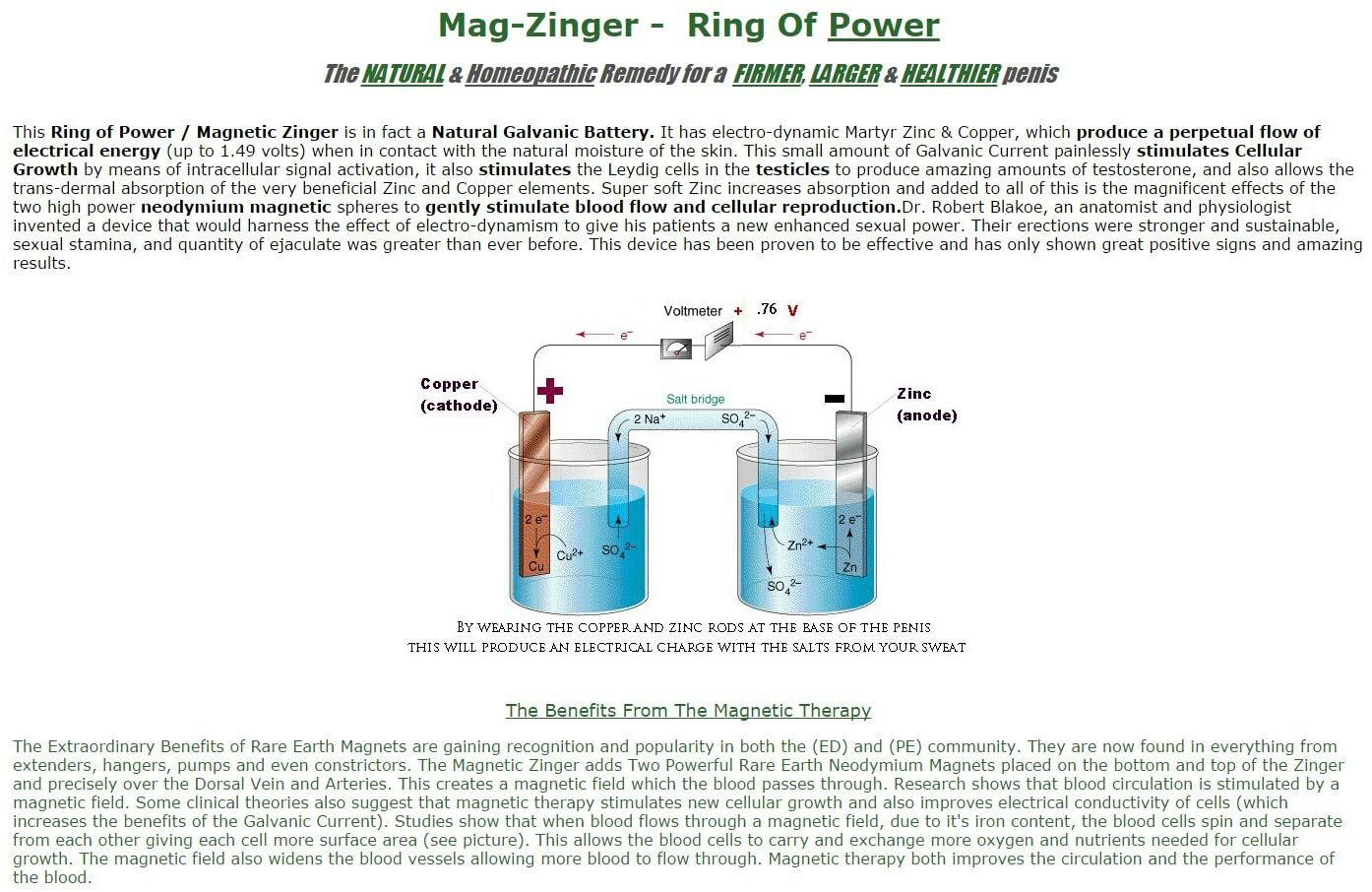 Original Blakoe Penis MAGNETIC ZINGER ROP Ring Of Power Male Booster Enlarger