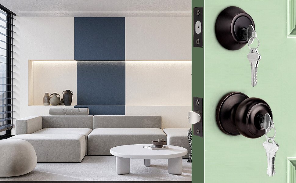 Probrico Front Entry Door Handle Lock Set Knobs Single Deadbolt Keyed Alike