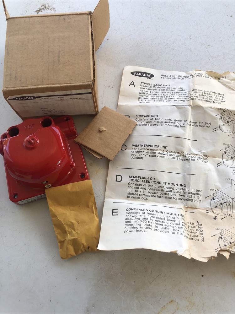 Vintage Faraday 3410 Basic Unit RED  Bell 4" 6v .4 amps fire school NOS
