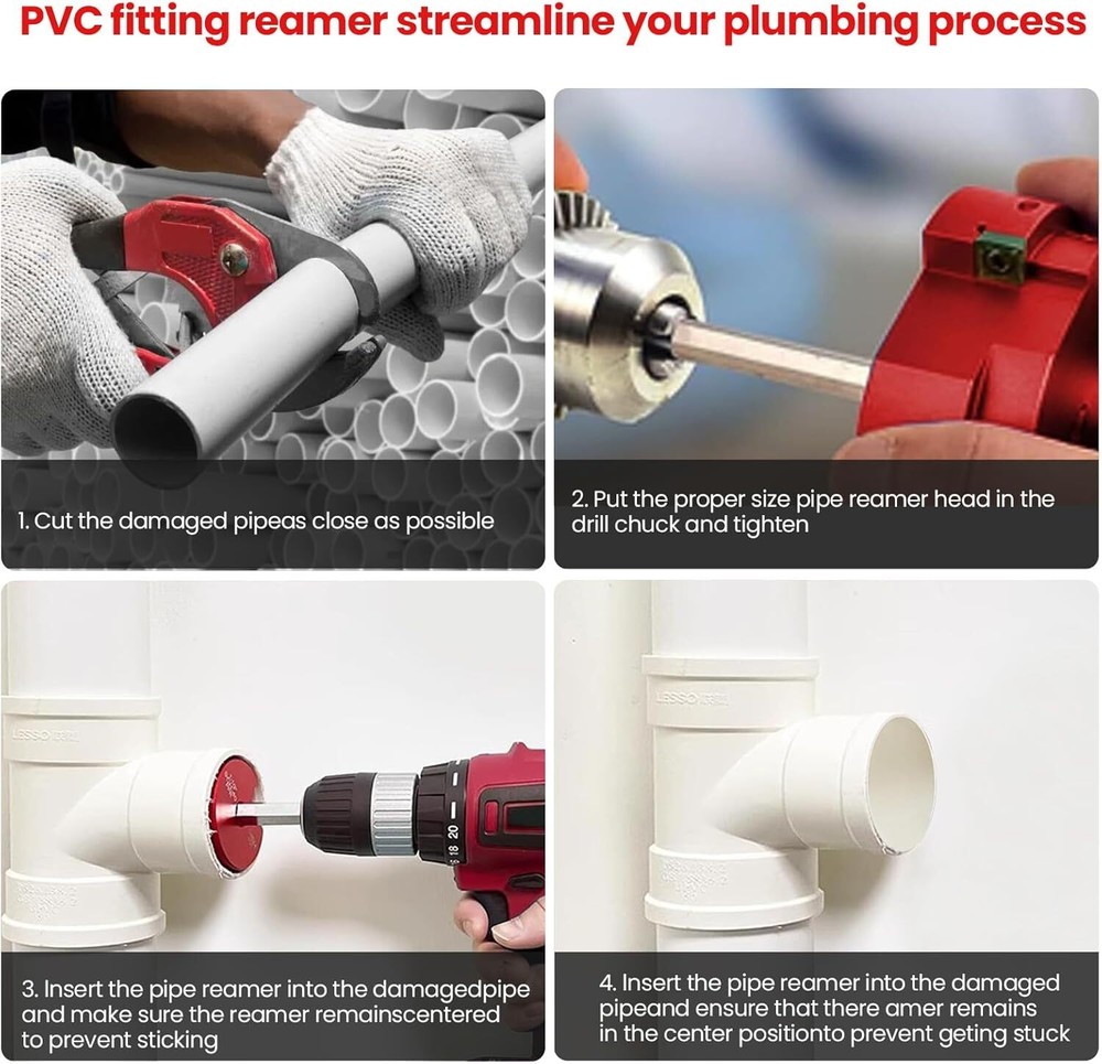 6PCS PVC Pipe Reamer Kit Fitting Socket Saver SCH Plumbing Tools for 1/2" Drills