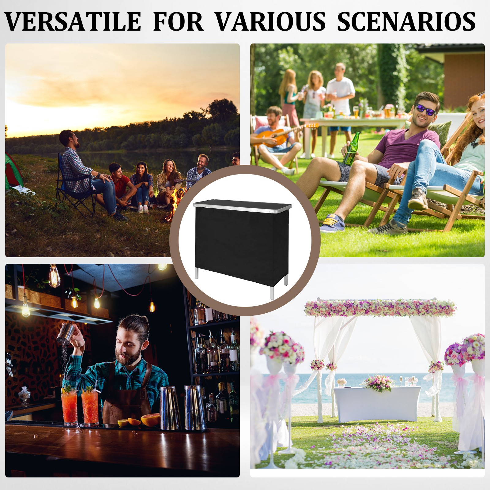 In/Outdoor Portable Folding Bar Table with Shelf Carry Bag for Party Picnic