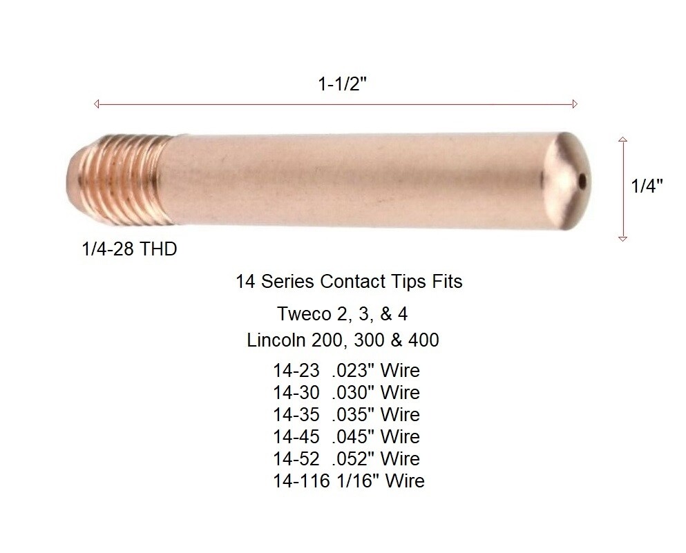 MIG 14-35 .035" Welding Contact Tips 1435 for Tweco & Lincoln 200-400 PK of 25